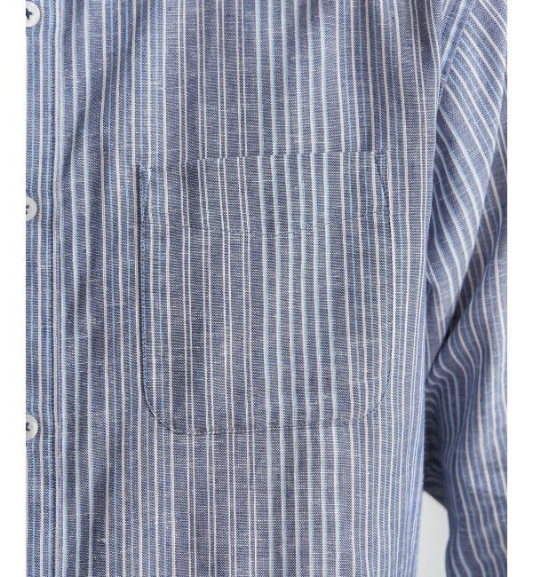 ikka「【吸水速乾】7分袖イージーケアリネンストライプシャツ」|シャツ・ブラウス|