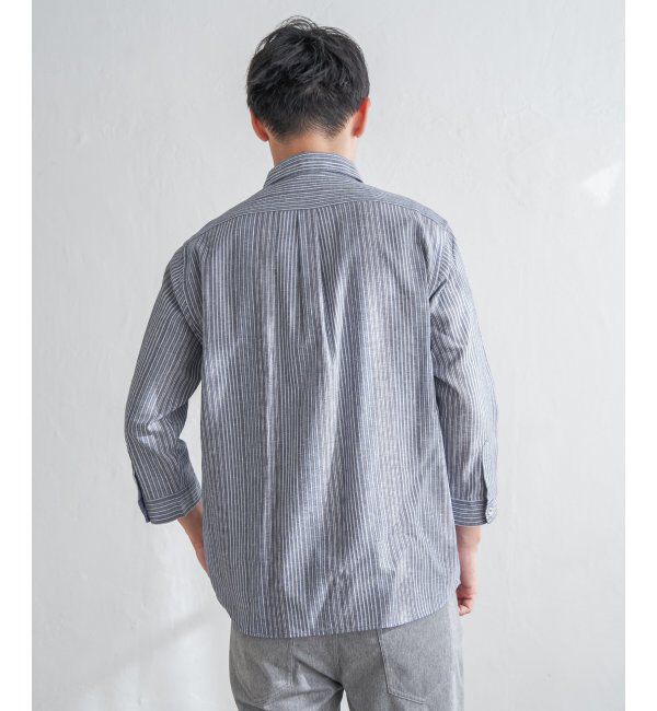ikka「【吸水速乾】7分袖イージーケアリネンストライプシャツ」|シャツ・ブラウス|