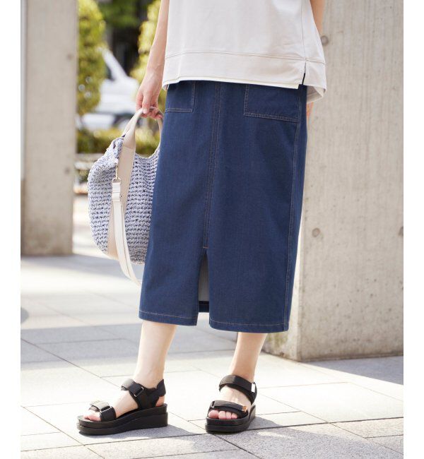 ikka「GOKU楽冷感タイトスカート」|スカート|ネイビーブルー