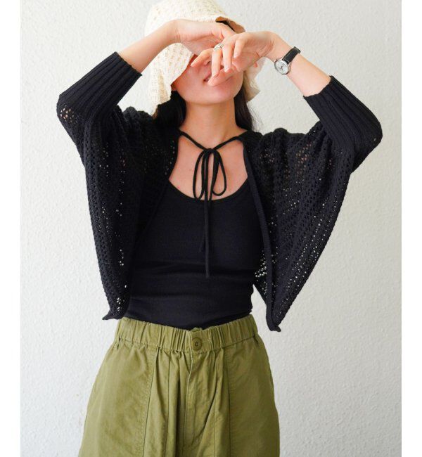 VENCE share style「透かし編みメッシュボレロ」|カーディガン|ブラック