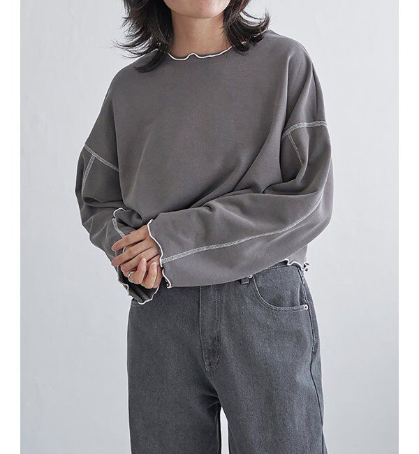 VENCE share style「裏毛配色ステッチトップス」|スウェット・ジャージ|チャコール