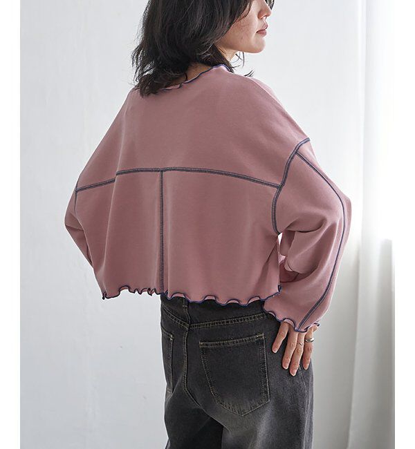 VENCE share style「裏毛配色ステッチトップス」|スウェット・ジャージ|ローズピンク