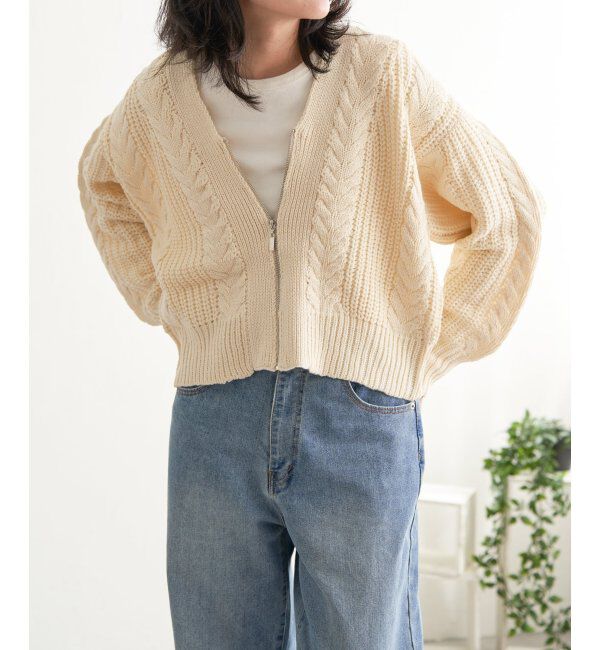 VENCE share style「ケーブルショートカーディガン」|カーディガン|オフホワイト