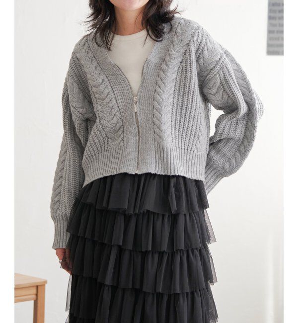 VENCE share style「ケーブルショートカーディガン」|カーディガン|ライトグレー