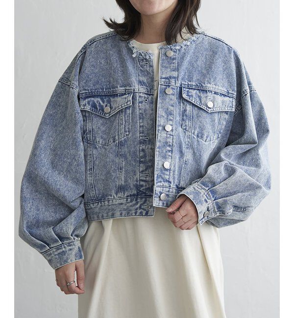 VENCE share style「デニムノーカラーGジャン」|ブルゾン・スタジャン|