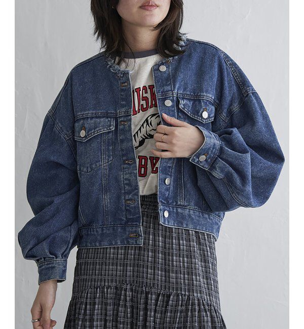 VENCE share style「デニムノーカラーGジャン」|ブルゾン・スタジャン|