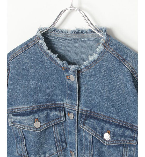 VENCE share style「デニムノーカラーGジャン」|ブルゾン・スタジャン|