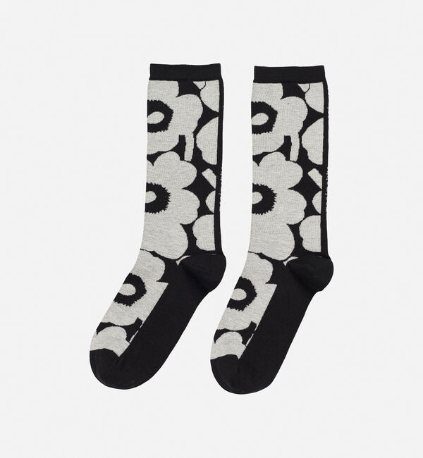 Marimekko「Pinnat Unikko ソックス」|ソックス|ブラック&times;ホワイト