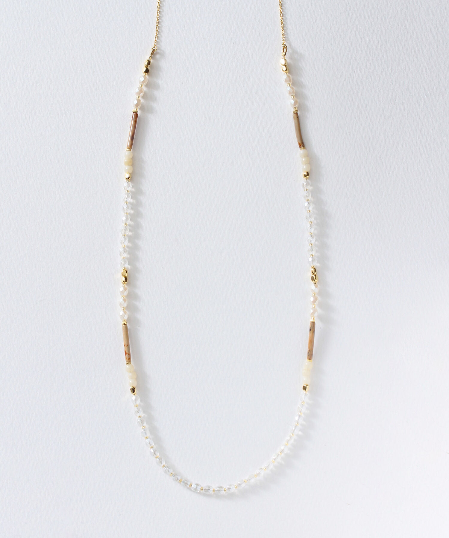  「ペールミックスビーズ　ロングネックレス」|ネックレス|WHT
