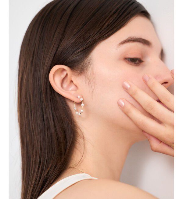 ete「[フロート] K10YG パール ステーション ワイヤー フープピアス」|ピアス|