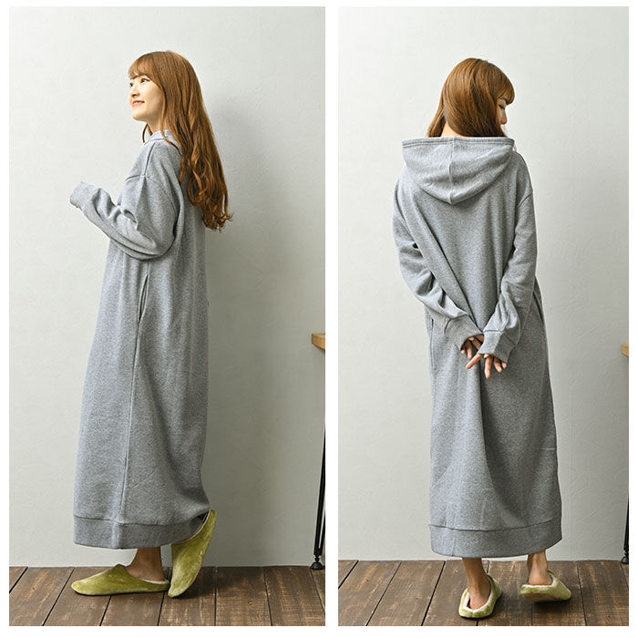 BACKYARD FAMILY「スウェットワンピース ロング 通販 ワンピース 長袖 カジュアル 裏起毛 あったか」|ルームウェア|