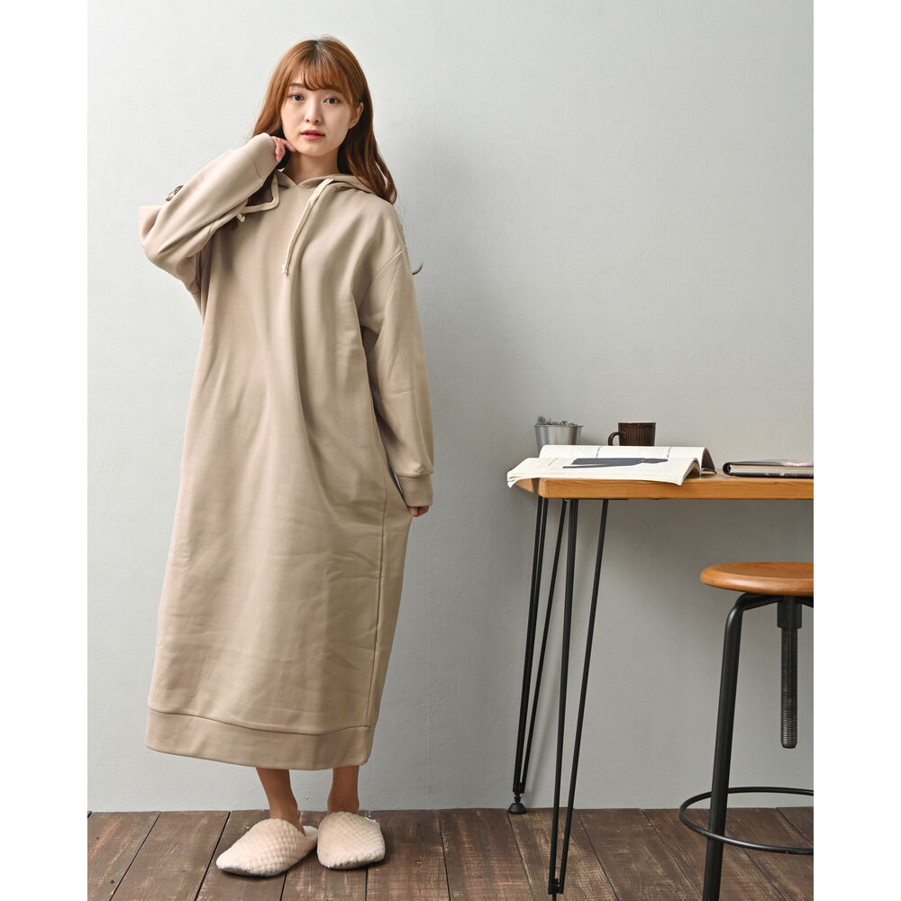 BACKYARD FAMILY「スウェットワンピース ロング 通販 ワンピース 長袖 カジュアル 裏起毛 あったか」|ルームウェア|ブラウン1