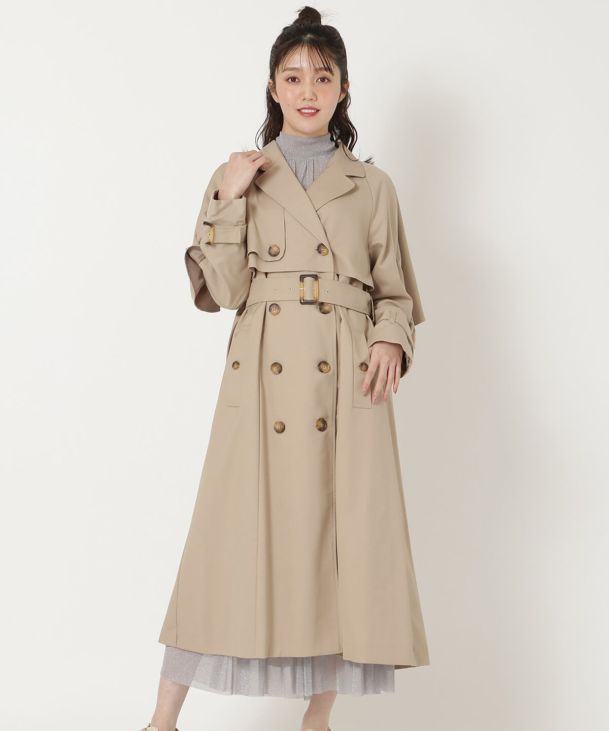 REDYAZEL「バックフリルケープトレンチコート」|トレンチコート|ベージュ