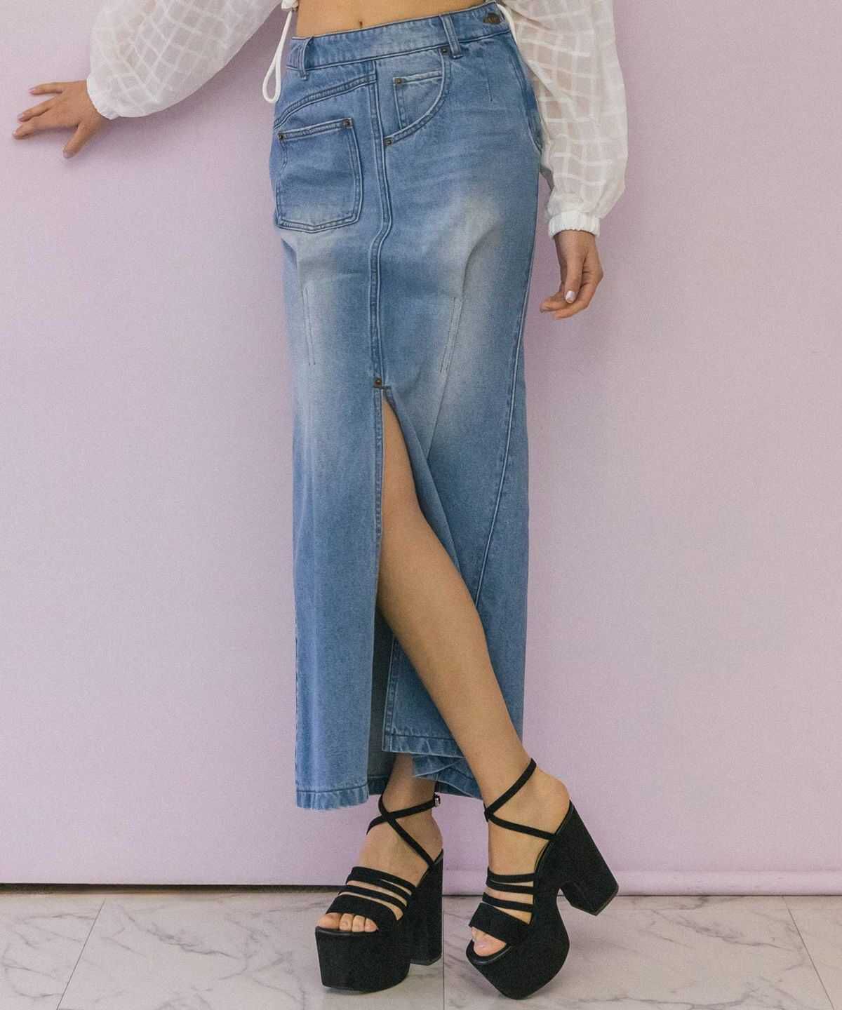 REDYAZEL「デニムマキシスカート」|スカート|ネイビー