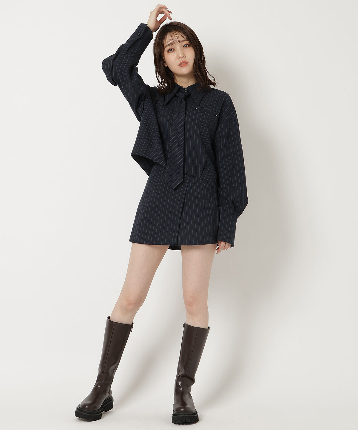 REDYAZEL「ストライプラップミニスカパン」|台形|