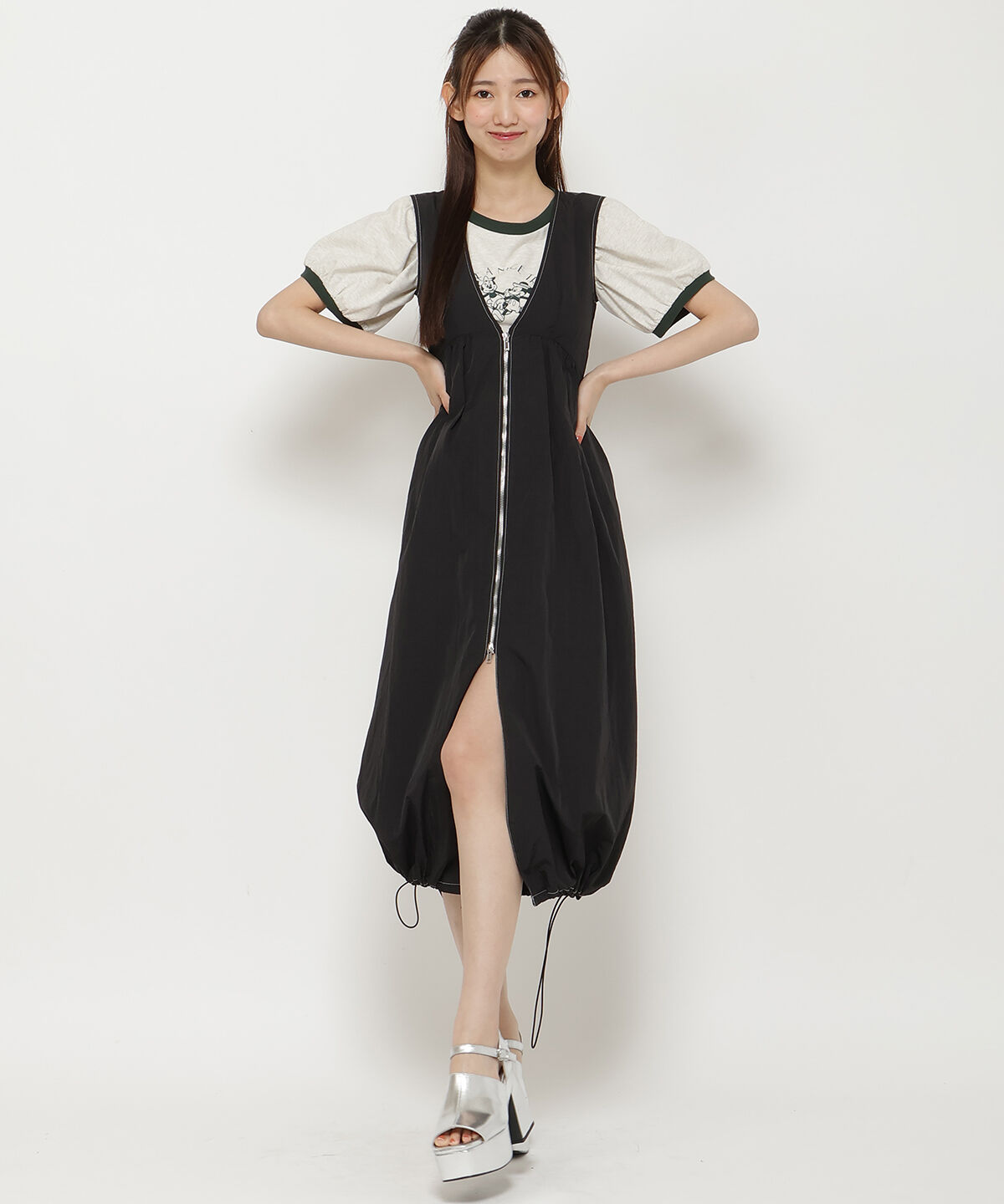 REDYAZEL「フロントジップジャンスカ」|ジャンパースカート|ブラック