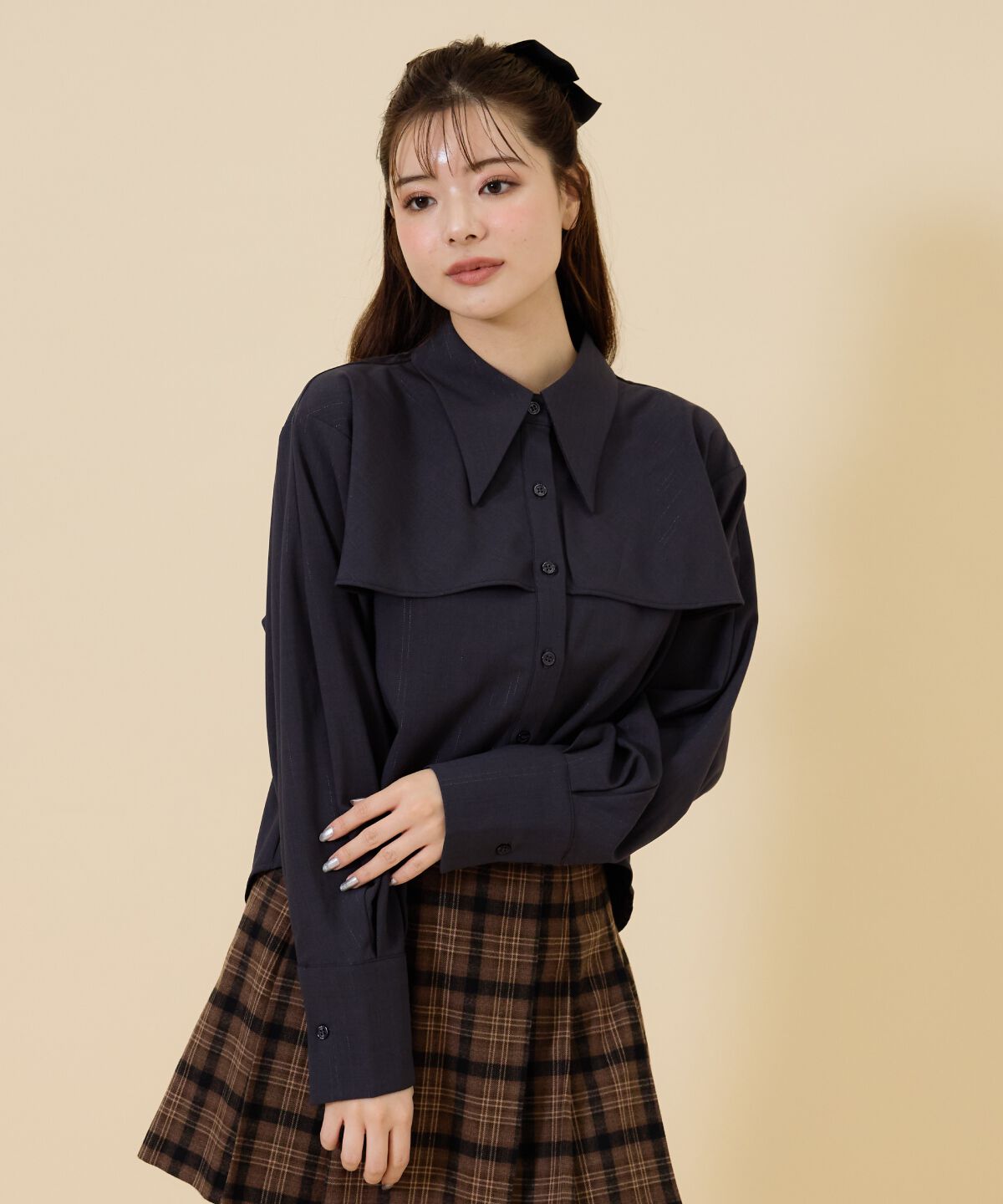 REDYAZEL「シャドーストライプケープシャツ」|シャツ・ブラウス|ﾁｬｺｰﾙｸﾞﾚｰ