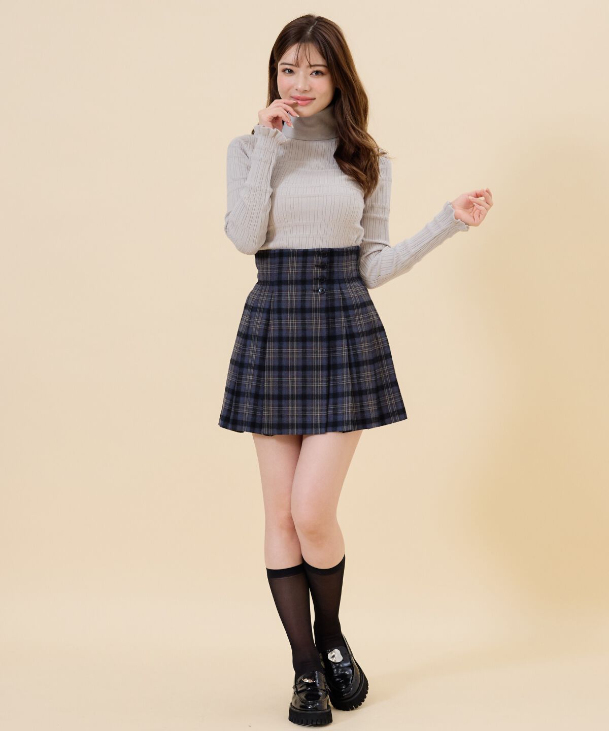 REDYAZEL「ハイウエストチェックミニスカート」|フレア|