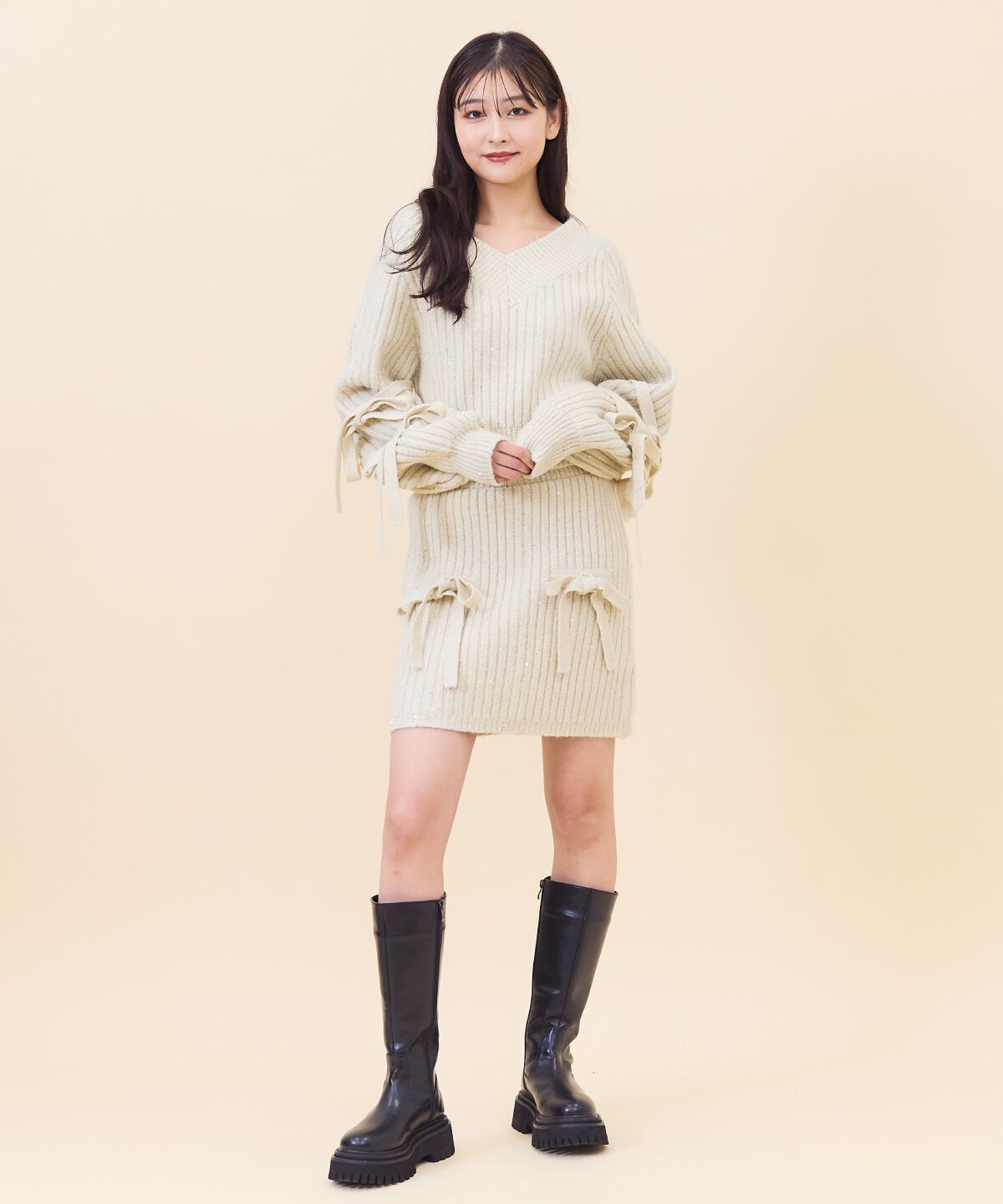 REDYAZEL「ラメスパンコールニットミニスカート」|タイト|