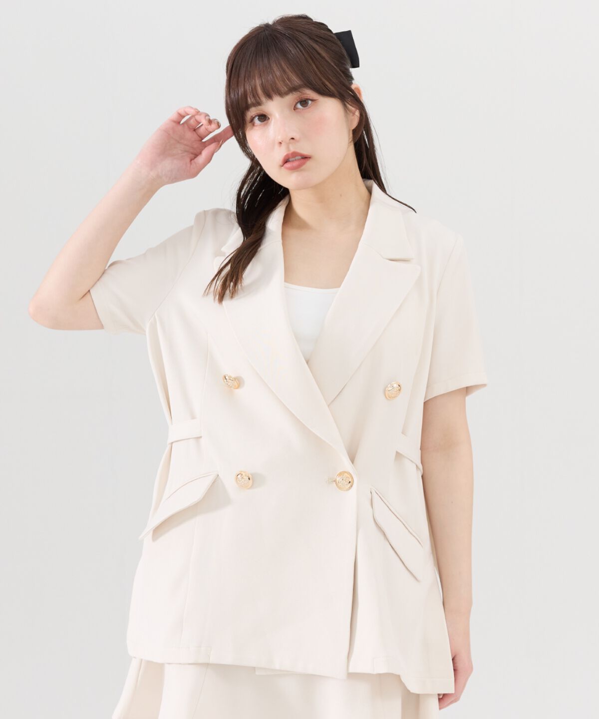 REDYAZEL「サイドベルト半袖ダブルジャケット」|テーラードジャケット|