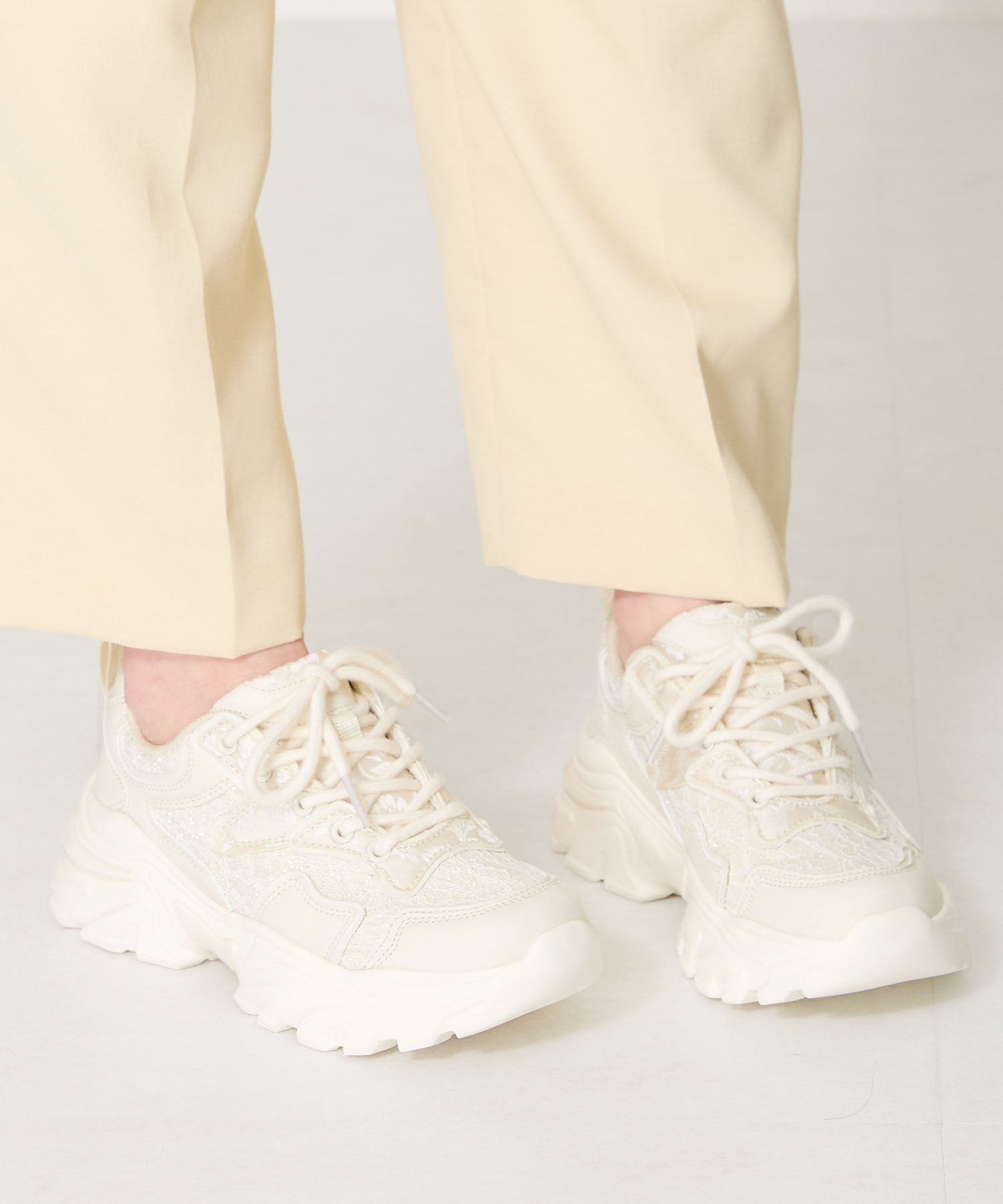 ORiental TRaffic「●2025春夏新作●レース&times;ジャガード厚底スニーカー/OT3755」|スニーカー|