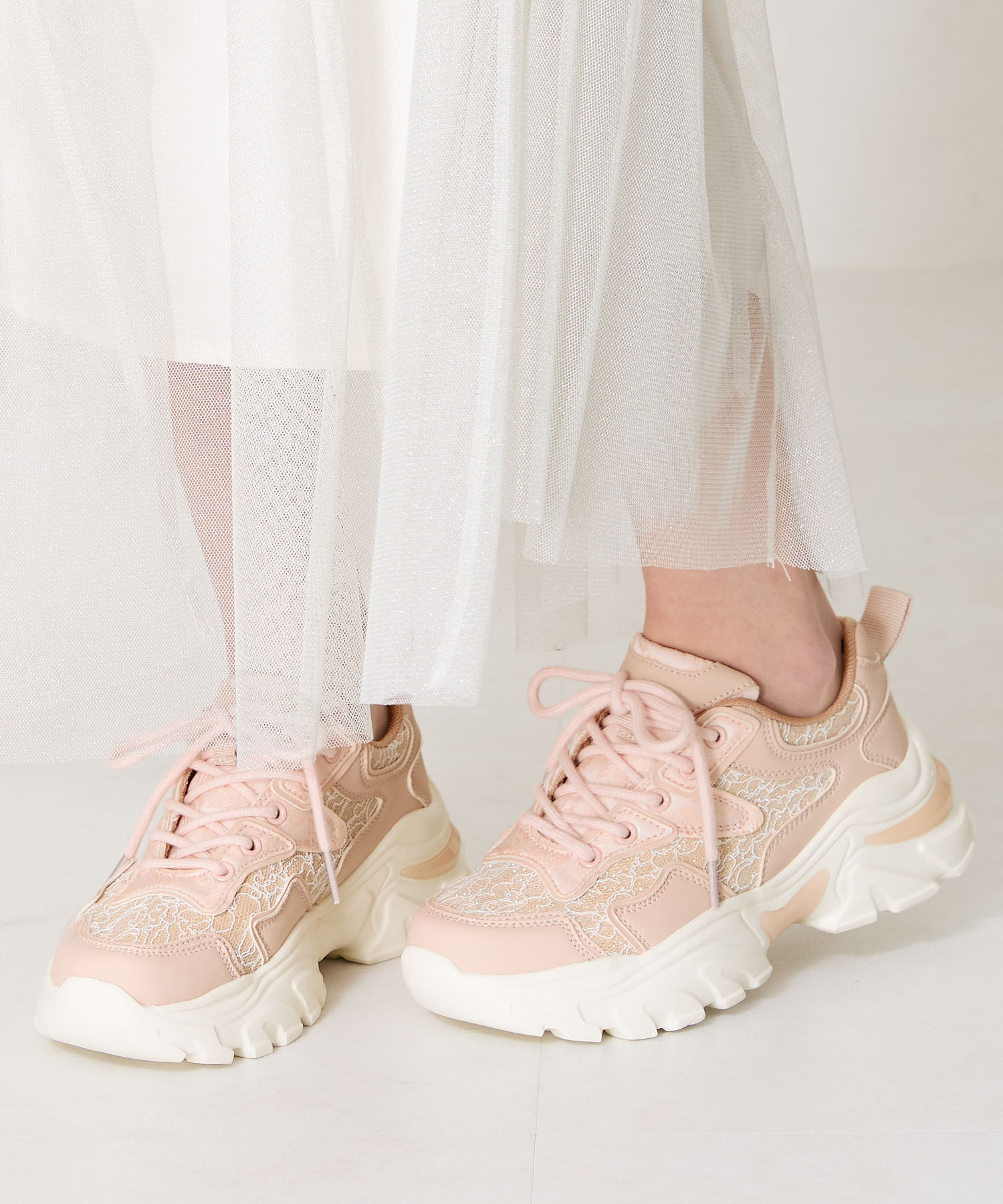 ORiental TRaffic「●2025春夏新作●レース&times;ジャガード厚底スニーカー/OT3755」|スニーカー|