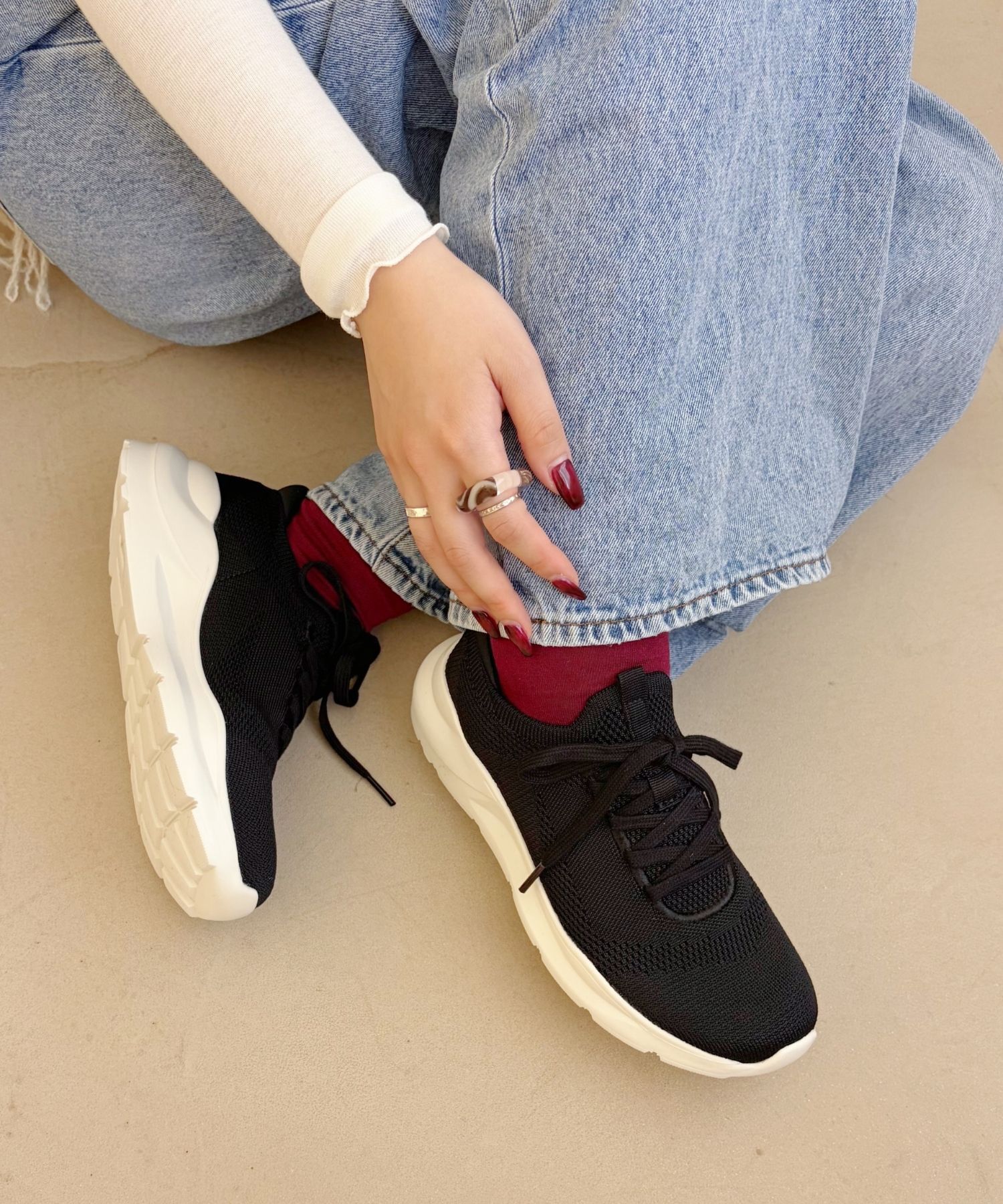 ORiental TRaffic「●再入荷● 【瞬間フィット】 ニットスニーカー /OT3757 軽量 歩きやすい 楽ちん ハンズフリー」|スニーカー|BLACK