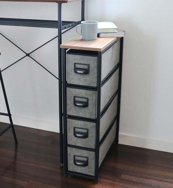 B-COMPANY「スリムな万能チェスト　セラミック風チェスト4段／幅20cm」|タオル|