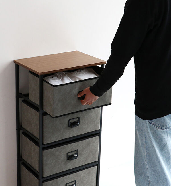 B-COMPANY「たっぷり入る万能チェスト　セラミック風チェスト4段／幅45cm」|タオル|