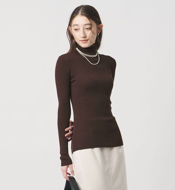 UNITED ARROWS「シルクリブ タートルネック ニット」|ニット・セーター|DK.BROWN