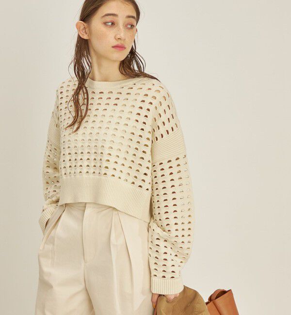 SHIPS for women「〈手洗い可能〉綿 ナイロン メッシュ ニット プルオーバー」|ニット・セーター|オフホワイト