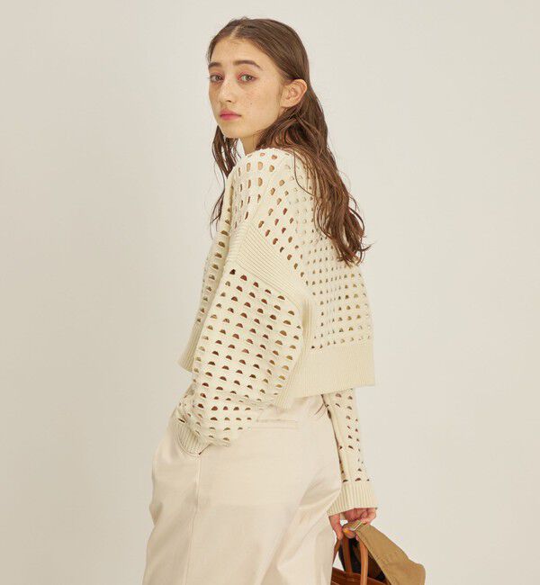 SHIPS for women「〈手洗い可能〉綿 ナイロン メッシュ ニット プルオーバー」|ニット・セーター|