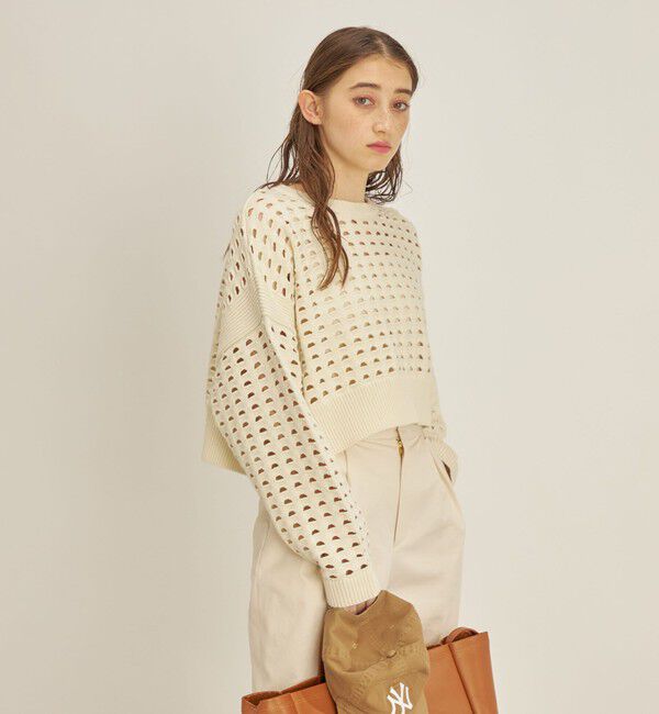 SHIPS for women「〈手洗い可能〉綿 ナイロン メッシュ ニット プルオーバー」|ニット・セーター|