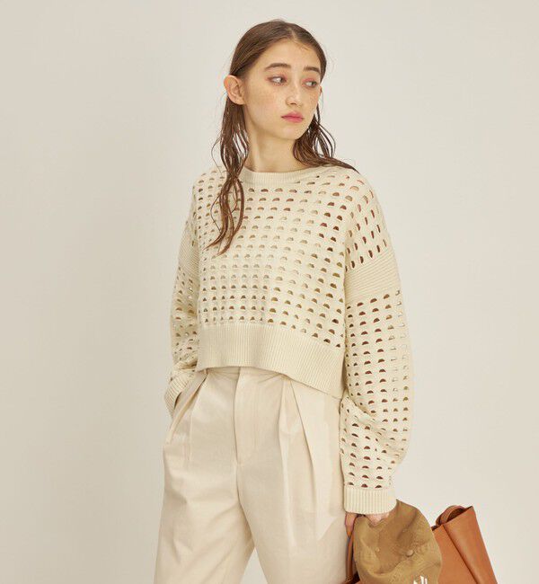 SHIPS for women「〈手洗い可能〉綿 ナイロン メッシュ ニット プルオーバー」|ニット・セーター|