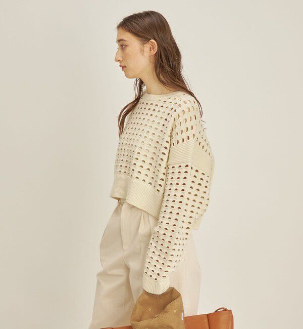 SHIPS for women「〈手洗い可能〉綿 ナイロン メッシュ ニット プルオーバー」|ニット・セーター|