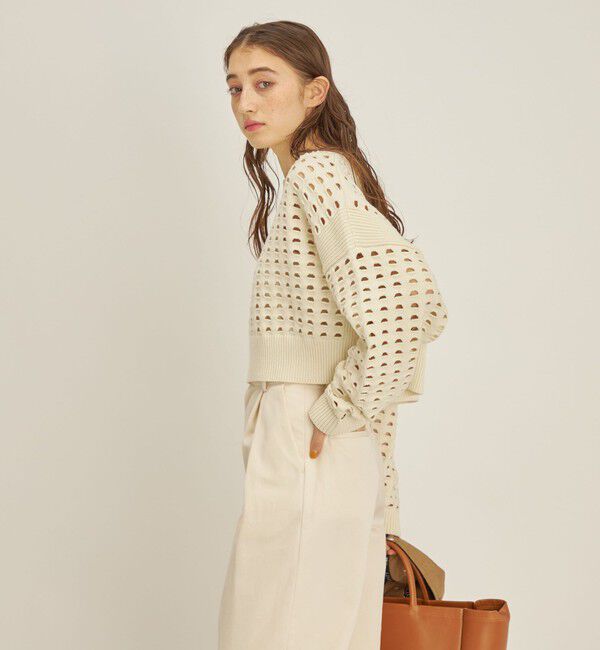 SHIPS for women「〈手洗い可能〉綿 ナイロン メッシュ ニット プルオーバー」|ニット・セーター|