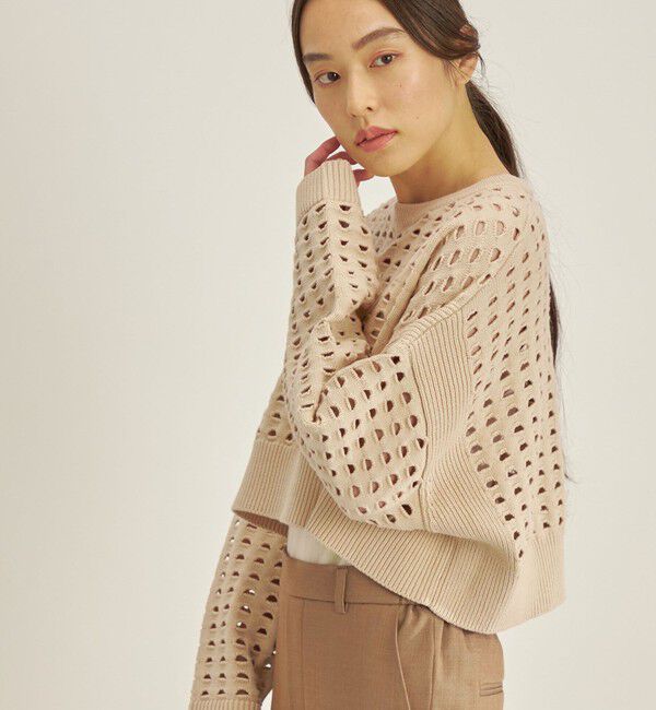 SHIPS for women「〈手洗い可能〉綿 ナイロン メッシュ ニット プルオーバー」|ニット・セーター|ベージュ