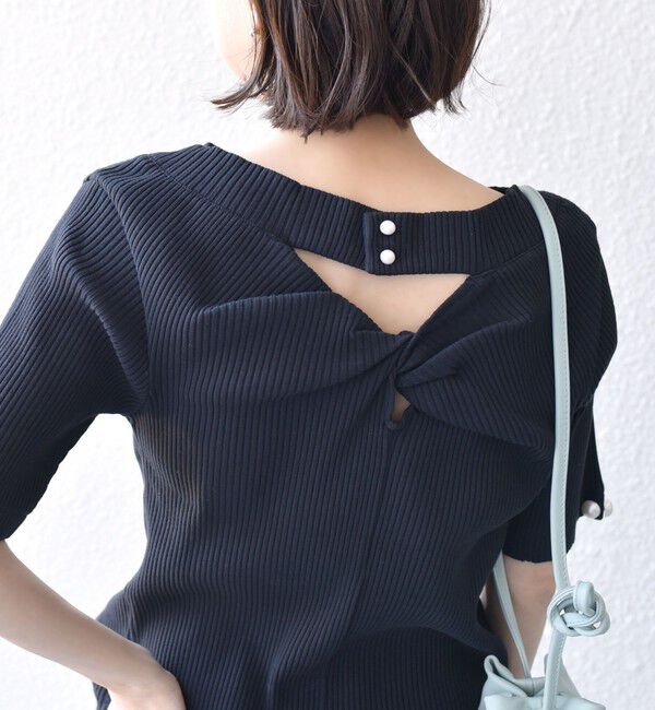 SHIPS for women「*オーガニックコットン バック クロス リブ トップス◇」|Tシャツ・カットソー|ブラック