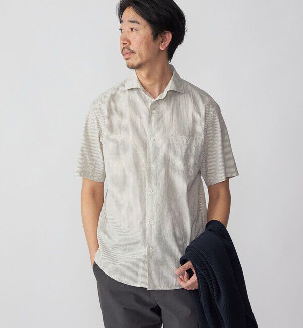 SHIPS「SHIPS: ボイル セミワイドカラー ストライプ ショートスリーブ シャツ」|シャツ・ブラウス|オフホワイト