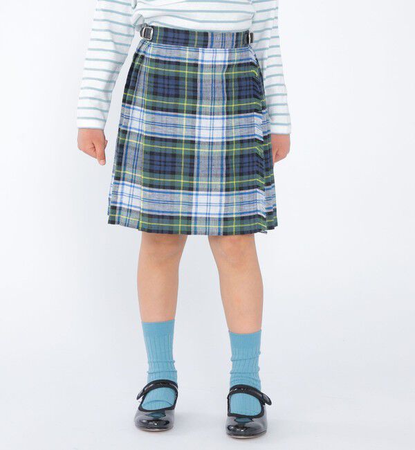 SHIPS KIDS「O'NEIL of DUBLIN:100～130cm / リネン チェック キルト スカート」|台形|
