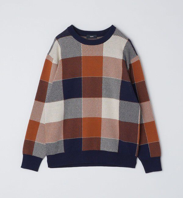 SHIPS「SHIPS:〈手洗い可能〉コットン カシミヤ チェック クルーネック ニット」|ニット・セーター|