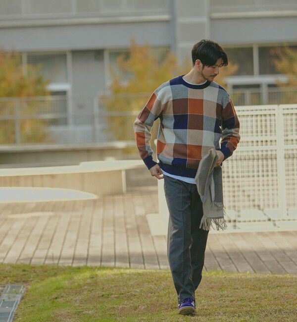 SHIPS「SHIPS:〈手洗い可能〉コットン カシミヤ チェック クルーネック ニット」|ニット・セーター|