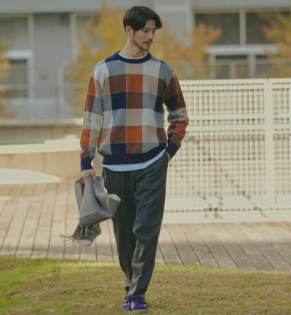 SHIPS「SHIPS:〈手洗い可能〉コットン カシミヤ チェック クルーネック ニット」|ニット・セーター|