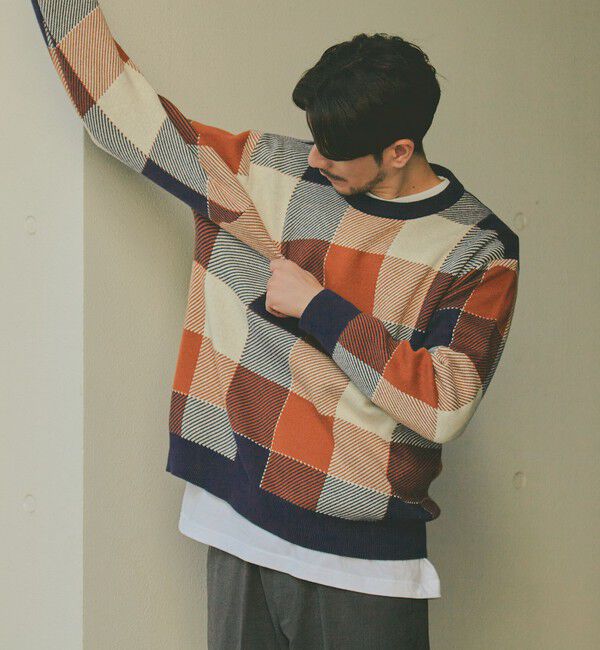 SHIPS「SHIPS:〈手洗い可能〉コットン カシミヤ チェック クルーネック ニット」|ニット・セーター|