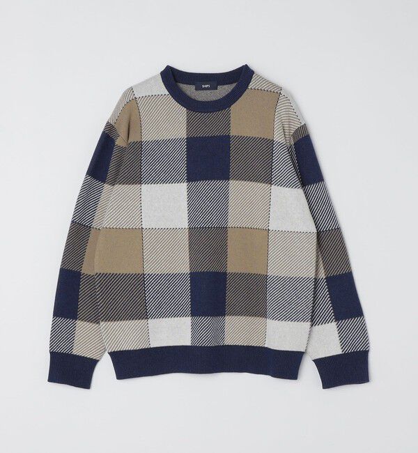 SHIPS「SHIPS:〈手洗い可能〉コットン カシミヤ チェック クルーネック ニット」|ニット・セーター|