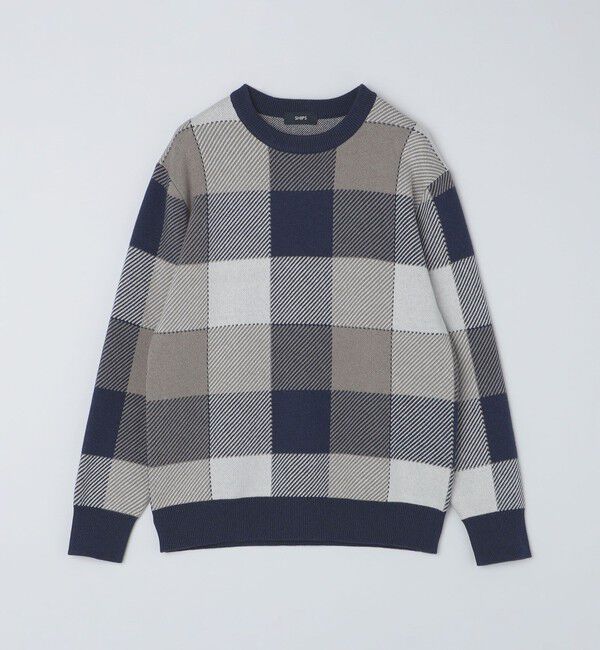SHIPS「SHIPS:〈手洗い可能〉コットン カシミヤ チェック クルーネック ニット」|ニット・セーター|