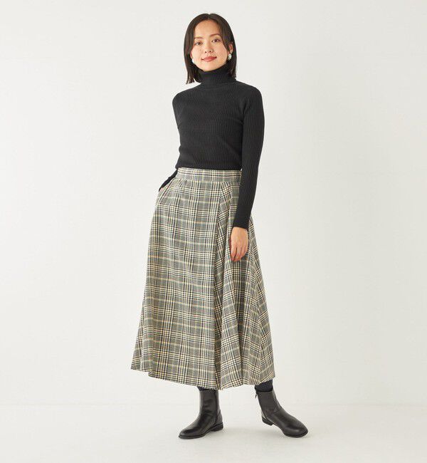 SHIPS Colors 「SHIPS Colors:〈洗濯機可能〉チェック プリント アシンメトリー フレア スカート」|フレア|