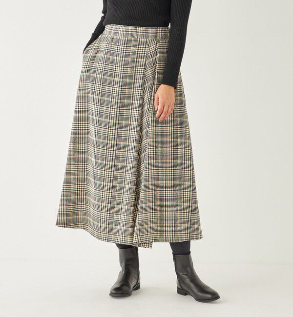 SHIPS Colors 「SHIPS Colors:〈洗濯機可能〉チェック プリント アシンメトリー フレア スカート」|フレア|