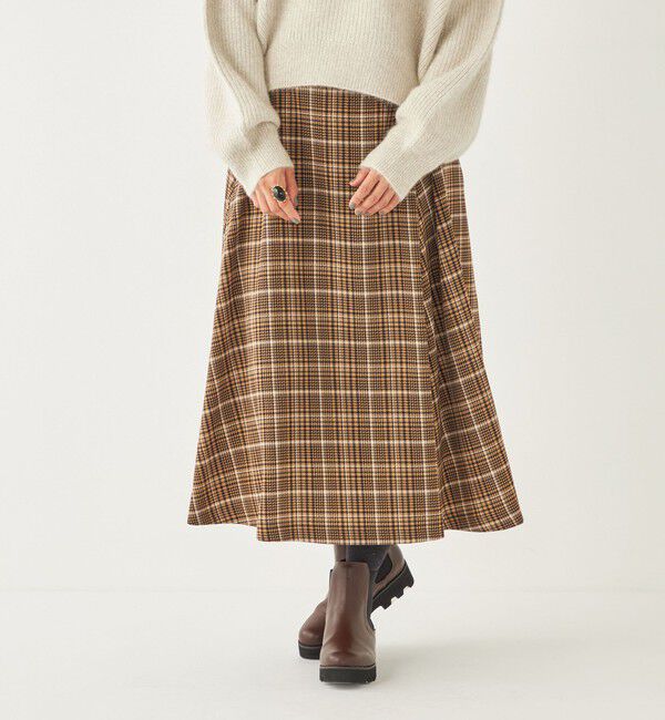 SHIPS Colors 「SHIPS Colors:〈洗濯機可能〉チェック プリント アシンメトリー フレア スカート」|フレア|