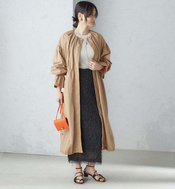 SHIPS for women「〈撥水加工/手洗い可能〉裾 ドロスト ノーカラー ロング コート 24SS ◇」|ノーカラーコート|